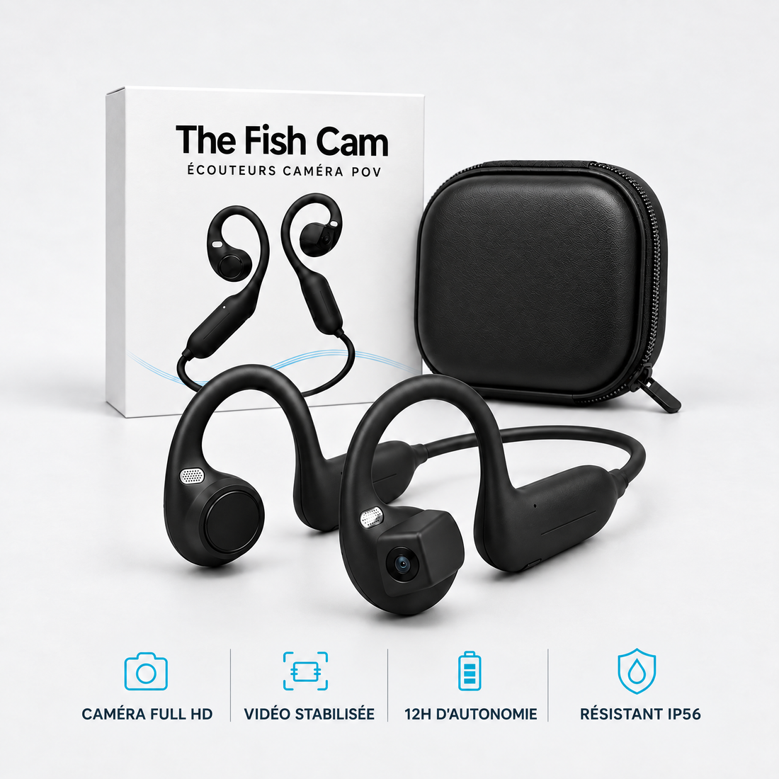 Écouteurs caméra The Fish Cam noir avec étui